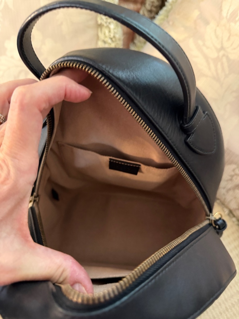 Gucci Black Chevron GG Marmont Mini Backpack with Gold Hardware. - Picture 9 of 12